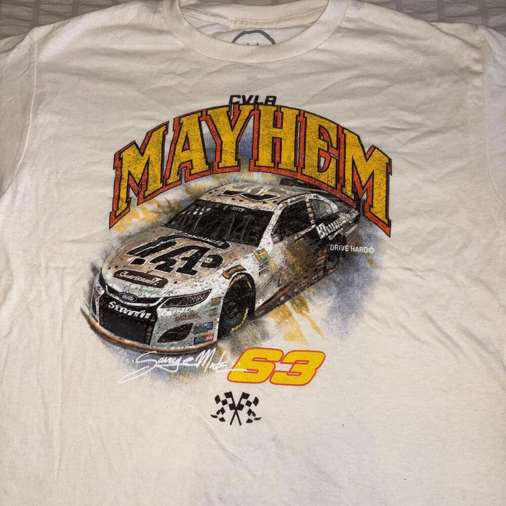 CVL8 Vintage Style NASCAR Mayhem Graphic White Cotton T-Shirt Size Youth Medium - Picture 2 of 5